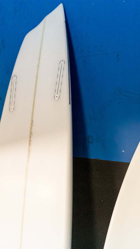 An asymmetrical surfboard. 